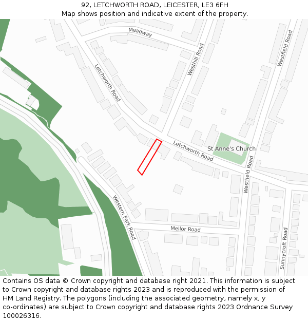 92, LETCHWORTH ROAD, LEICESTER, LE3 6FH: Location map and indicative extent of plot