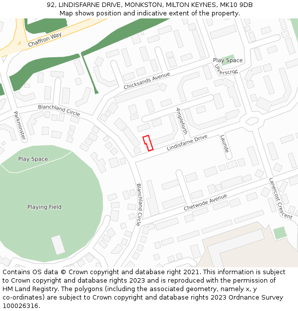 92, LINDISFARNE DRIVE, MONKSTON, MILTON KEYNES, MK10 9DB: Location map and indicative extent of plot