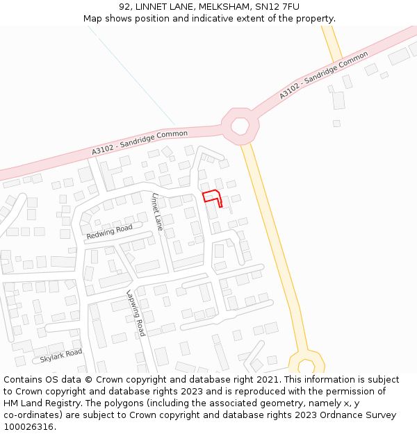 92, LINNET LANE, MELKSHAM, SN12 7FU: Location map and indicative extent of plot