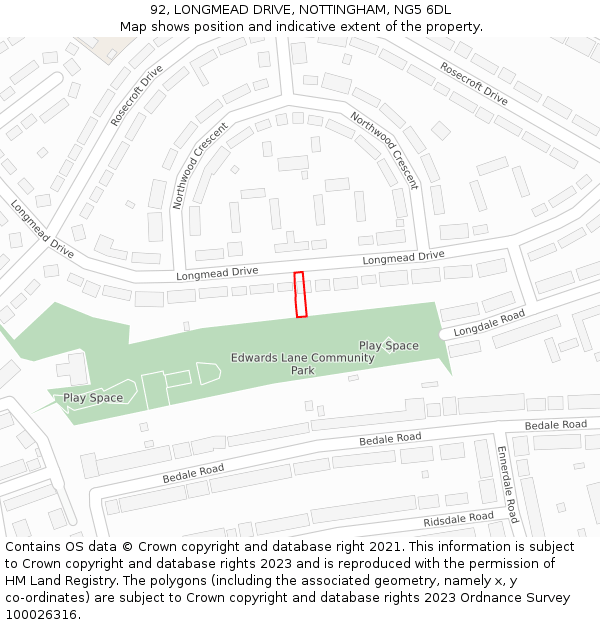 92, LONGMEAD DRIVE, NOTTINGHAM, NG5 6DL: Location map and indicative extent of plot