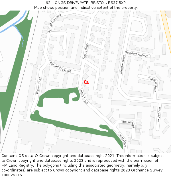 92, LONGS DRIVE, YATE, BRISTOL, BS37 5XP: Location map and indicative extent of plot