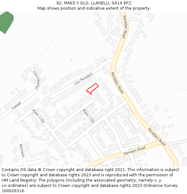 92, MAES Y GLO, LLANELLI, SA14 9PZ: Location map and indicative extent of plot