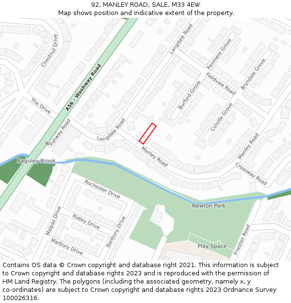 92, MANLEY ROAD, SALE, M33 4EW: Location map and indicative extent of plot