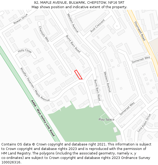 92, MAPLE AVENUE, BULWARK, CHEPSTOW, NP16 5RT: Location map and indicative extent of plot