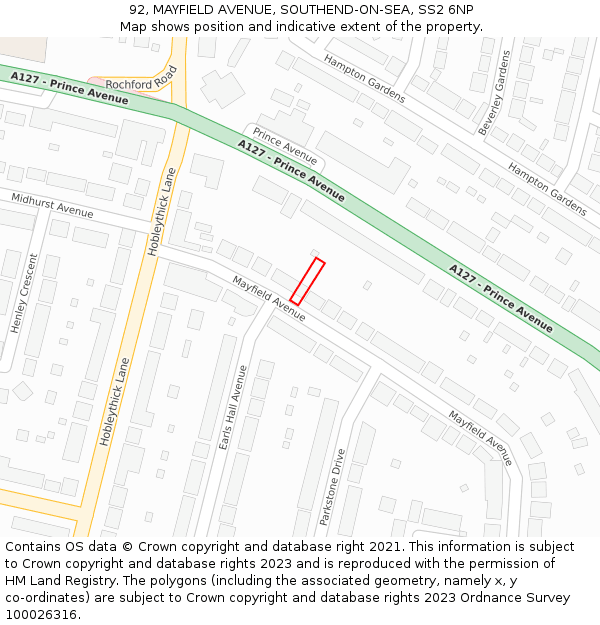 92, MAYFIELD AVENUE, SOUTHEND-ON-SEA, SS2 6NP: Location map and indicative extent of plot