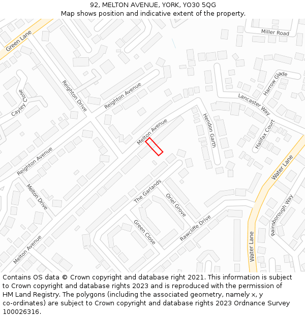 92, MELTON AVENUE, YORK, YO30 5QG: Location map and indicative extent of plot