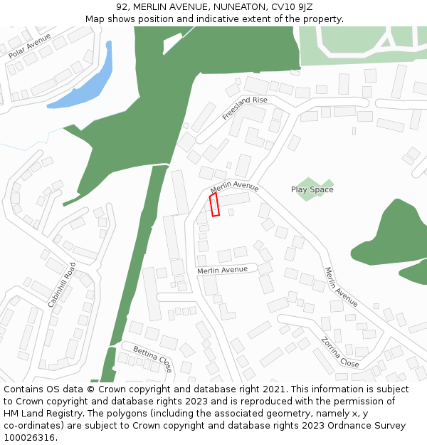 92, MERLIN AVENUE, NUNEATON, CV10 9JZ: Location map and indicative extent of plot