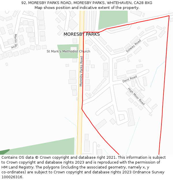 92, MORESBY PARKS ROAD, MORESBY PARKS, WHITEHAVEN, CA28 8XG: Location map and indicative extent of plot