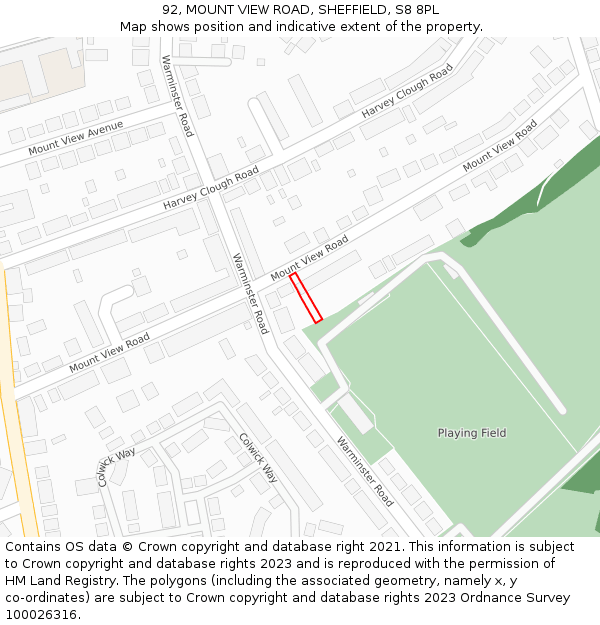 92, MOUNT VIEW ROAD, SHEFFIELD, S8 8PL: Location map and indicative extent of plot