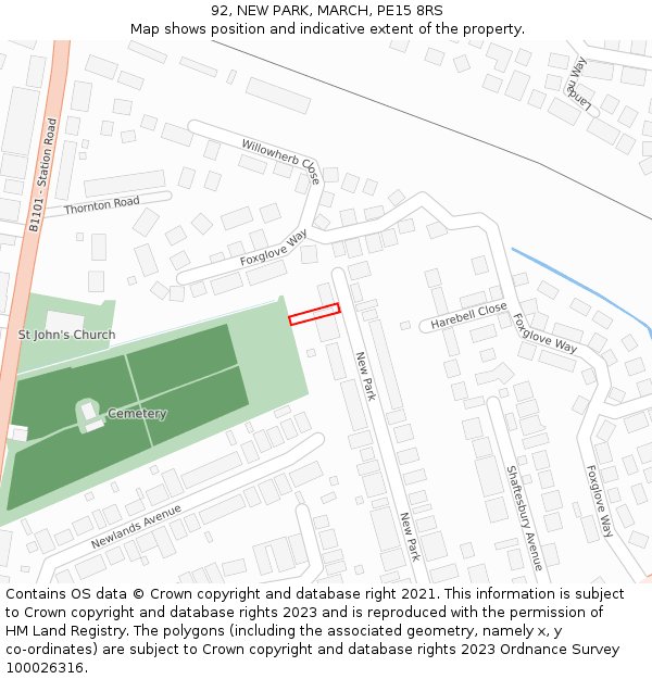 92, NEW PARK, MARCH, PE15 8RS: Location map and indicative extent of plot