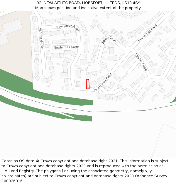 92, NEWLAITHES ROAD, HORSFORTH, LEEDS, LS18 4SY: Location map and indicative extent of plot