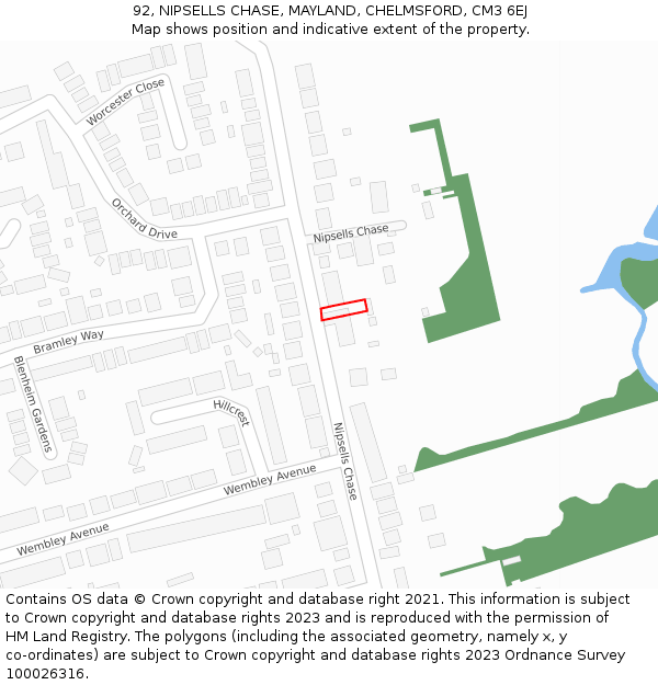 92, NIPSELLS CHASE, MAYLAND, CHELMSFORD, CM3 6EJ: Location map and indicative extent of plot