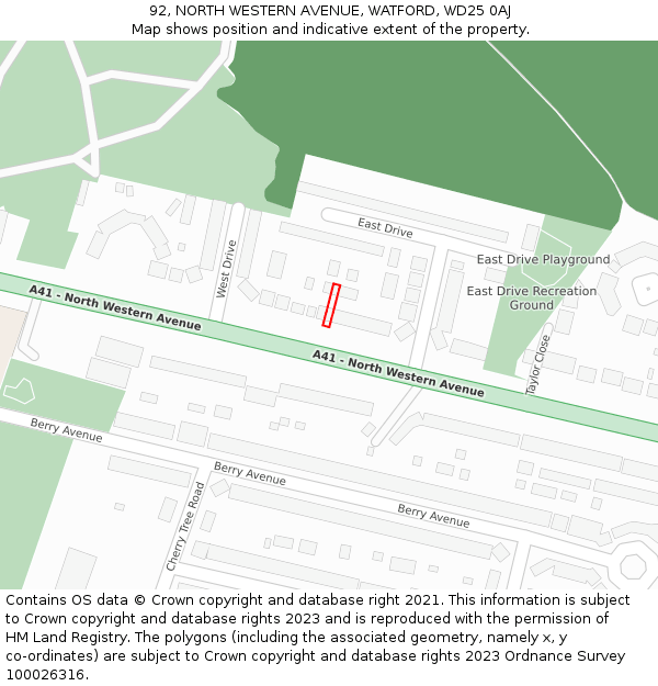 92, NORTH WESTERN AVENUE, WATFORD, WD25 0AJ: Location map and indicative extent of plot