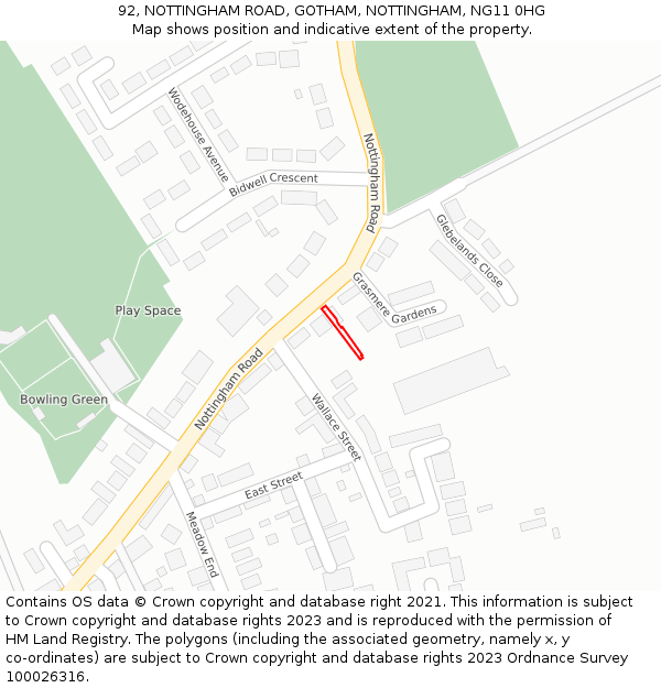 92, NOTTINGHAM ROAD, GOTHAM, NOTTINGHAM, NG11 0HG: Location map and indicative extent of plot