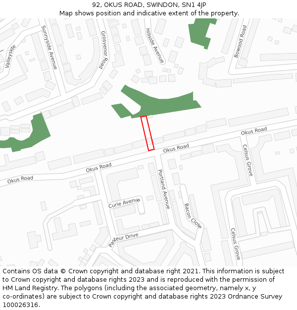 92, OKUS ROAD, SWINDON, SN1 4JP: Location map and indicative extent of plot