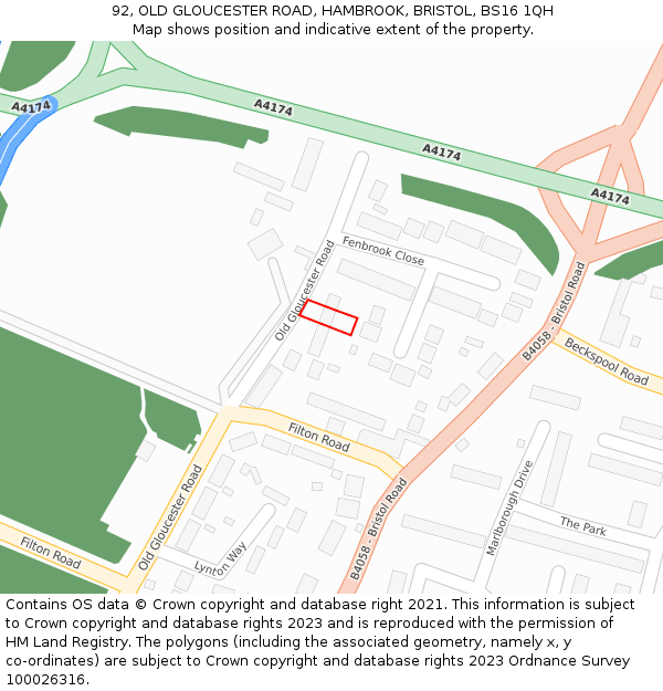 92, OLD GLOUCESTER ROAD, HAMBROOK, BRISTOL, BS16 1QH: Location map and indicative extent of plot