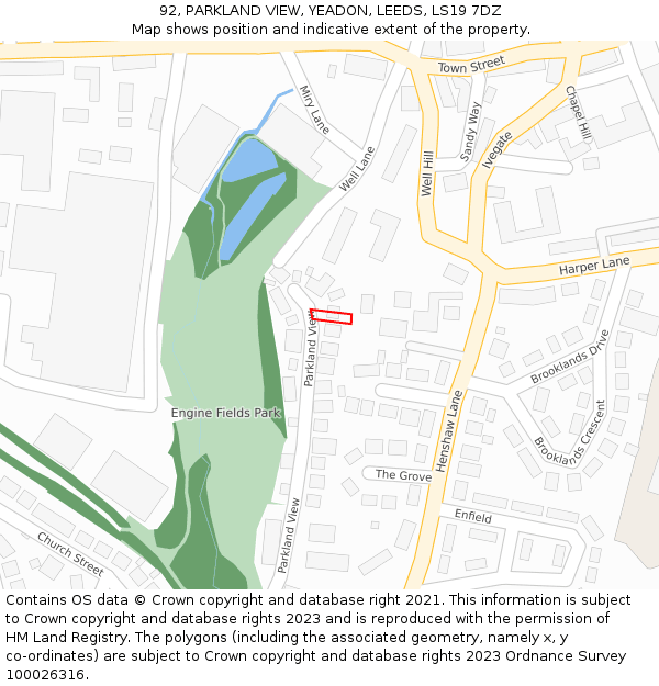 92, PARKLAND VIEW, YEADON, LEEDS, LS19 7DZ: Location map and indicative extent of plot