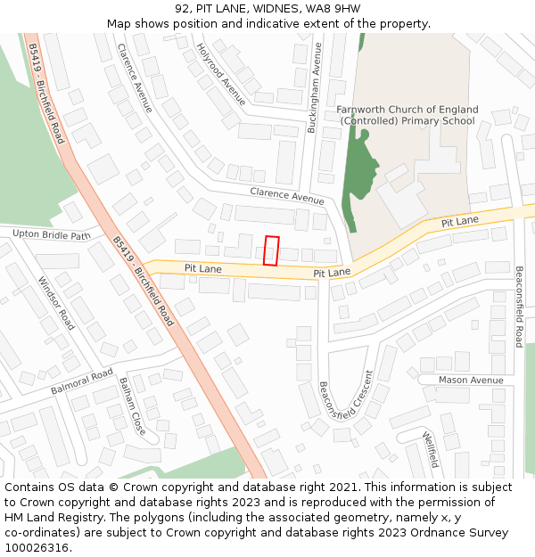 92, PIT LANE, WIDNES, WA8 9HW: Location map and indicative extent of plot