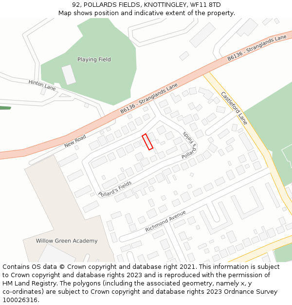 92, POLLARDS FIELDS, KNOTTINGLEY, WF11 8TD: Location map and indicative extent of plot