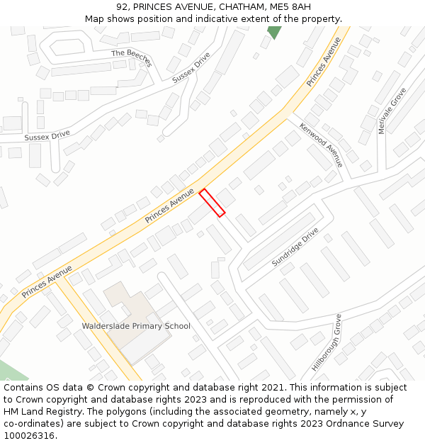 92, PRINCES AVENUE, CHATHAM, ME5 8AH: Location map and indicative extent of plot