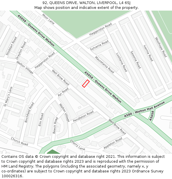 92, QUEENS DRIVE, WALTON, LIVERPOOL, L4 6SJ: Location map and indicative extent of plot