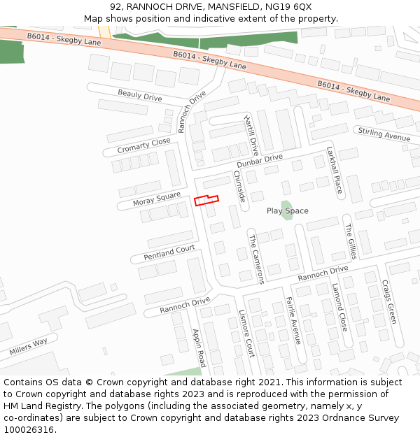 92, RANNOCH DRIVE, MANSFIELD, NG19 6QX: Location map and indicative extent of plot