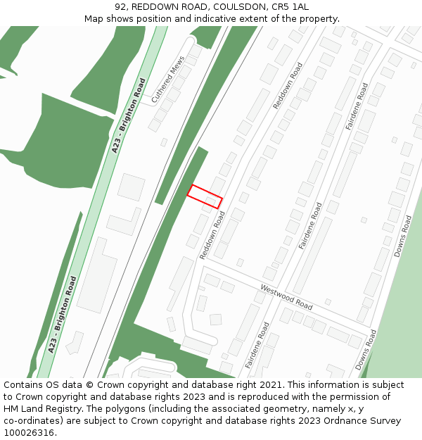 92, REDDOWN ROAD, COULSDON, CR5 1AL: Location map and indicative extent of plot