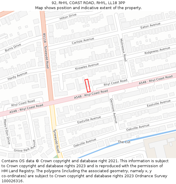 92, RHYL COAST ROAD, RHYL, LL18 3PP: Location map and indicative extent of plot