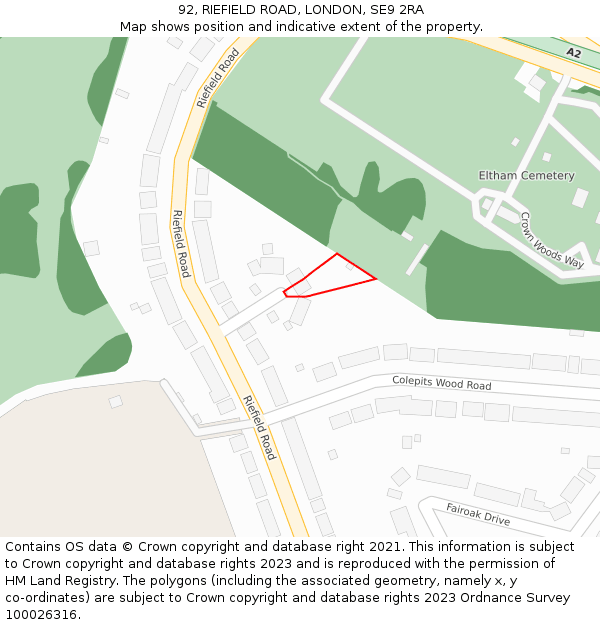 92, RIEFIELD ROAD, LONDON, SE9 2RA: Location map and indicative extent of plot