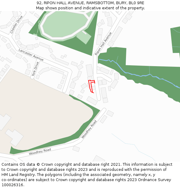 92, RIPON HALL AVENUE, RAMSBOTTOM, BURY, BL0 9RE: Location map and indicative extent of plot