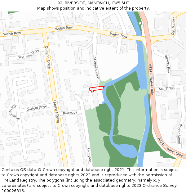 92, RIVERSIDE, NANTWICH, CW5 5HT: Location map and indicative extent of plot