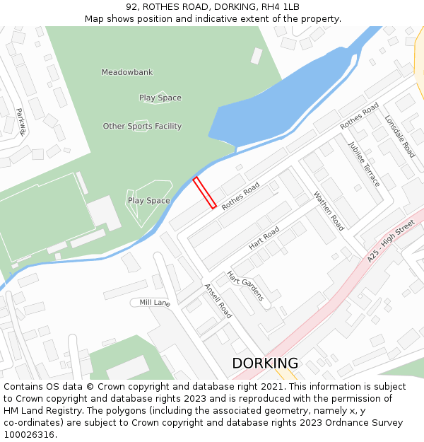 92, ROTHES ROAD, DORKING, RH4 1LB: Location map and indicative extent of plot