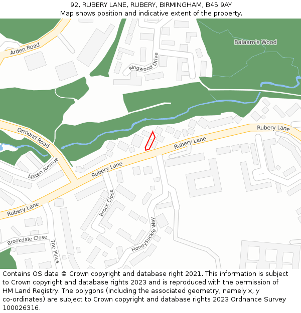 92, RUBERY LANE, RUBERY, BIRMINGHAM, B45 9AY: Location map and indicative extent of plot