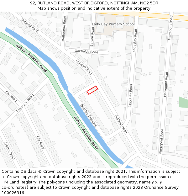 92, RUTLAND ROAD, WEST BRIDGFORD, NOTTINGHAM, NG2 5DR: Location map and indicative extent of plot