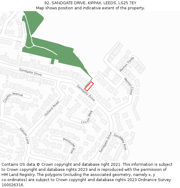 92, SANDGATE DRIVE, KIPPAX, LEEDS, LS25 7EY: Location map and indicative extent of plot