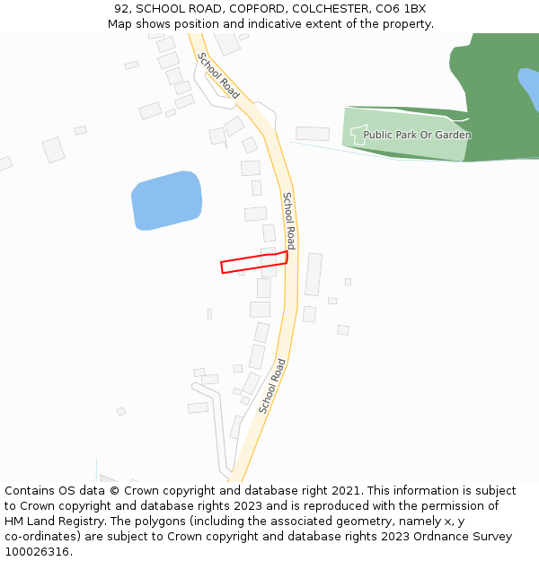 92, SCHOOL ROAD, COPFORD, COLCHESTER, CO6 1BX: Location map and indicative extent of plot