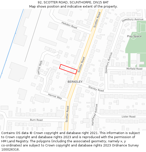92, SCOTTER ROAD, SCUNTHORPE, DN15 8AT: Location map and indicative extent of plot