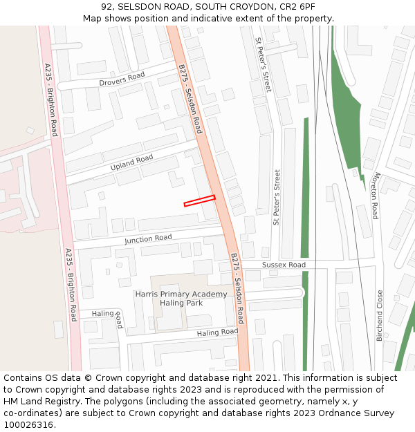 92, SELSDON ROAD, SOUTH CROYDON, CR2 6PF: Location map and indicative extent of plot