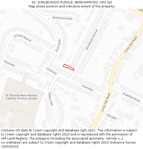 92, SHRUBLANDS AVENUE, BERKHAMSTED, HP4 3JG: Location map and indicative extent of plot