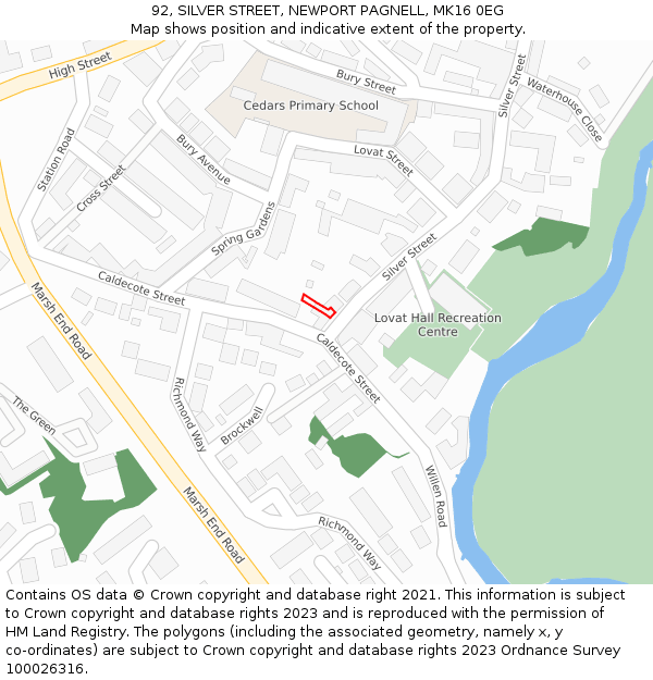 92, SILVER STREET, NEWPORT PAGNELL, MK16 0EG: Location map and indicative extent of plot