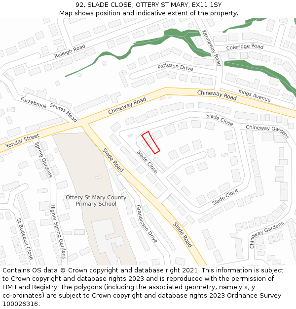 92, SLADE CLOSE, OTTERY ST MARY, EX11 1SY: Location map and indicative extent of plot