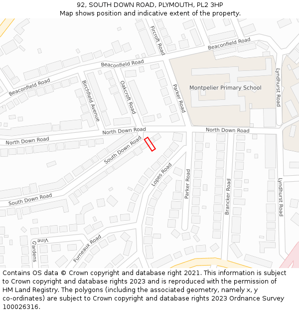 92, SOUTH DOWN ROAD, PLYMOUTH, PL2 3HP: Location map and indicative extent of plot