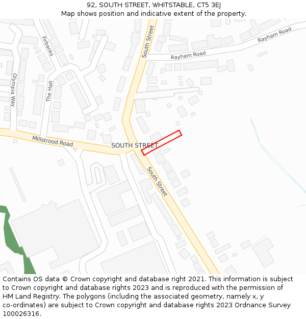 92, SOUTH STREET, WHITSTABLE, CT5 3EJ: Location map and indicative extent of plot