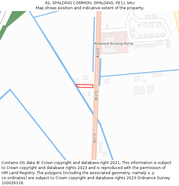 92, SPALDING COMMON, SPALDING, PE11 3AU: Location map and indicative extent of plot
