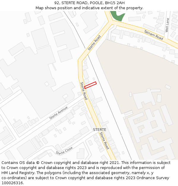 92, STERTE ROAD, POOLE, BH15 2AH: Location map and indicative extent of plot