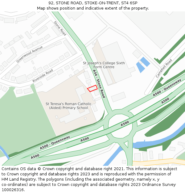 92, STONE ROAD, STOKE-ON-TRENT, ST4 6SP: Location map and indicative extent of plot