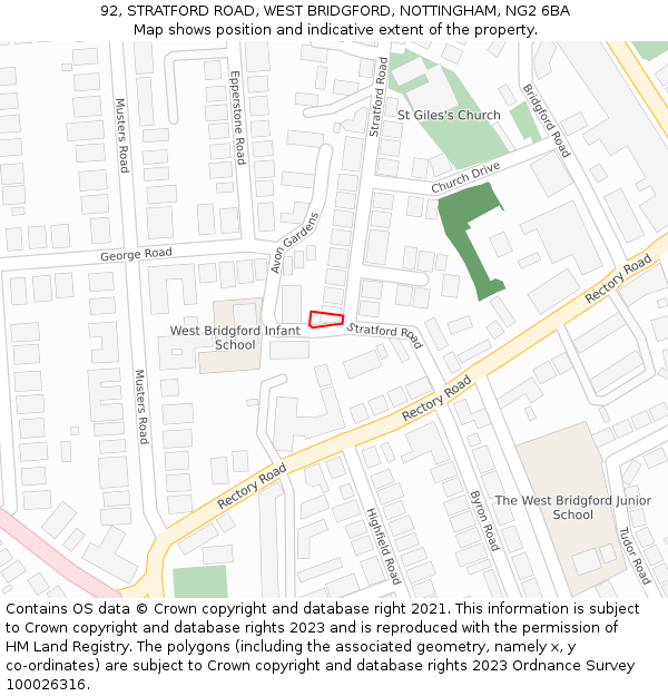 92, STRATFORD ROAD, WEST BRIDGFORD, NOTTINGHAM, NG2 6BA: Location map and indicative extent of plot