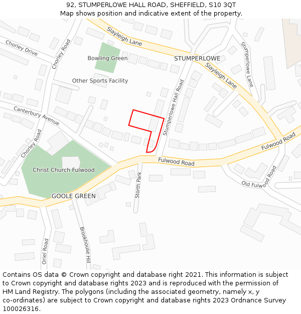 92, STUMPERLOWE HALL ROAD, SHEFFIELD, S10 3QT: Location map and indicative extent of plot