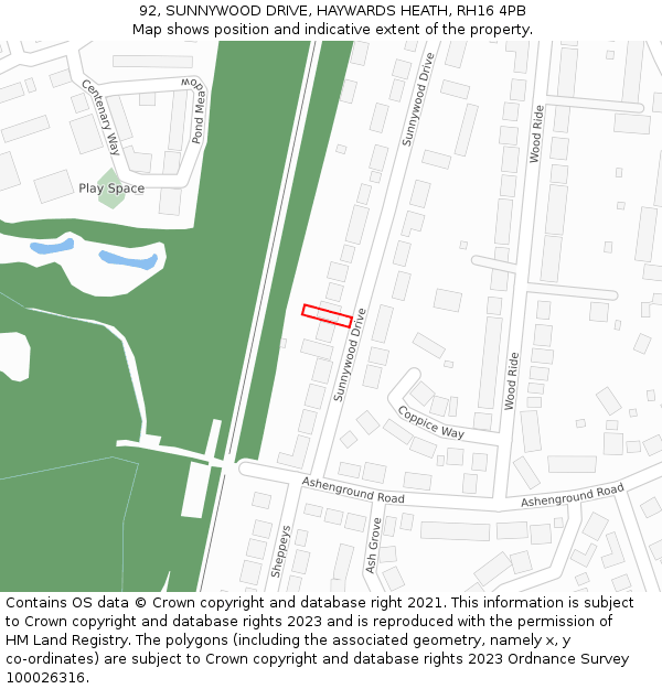 92, SUNNYWOOD DRIVE, HAYWARDS HEATH, RH16 4PB: Location map and indicative extent of plot