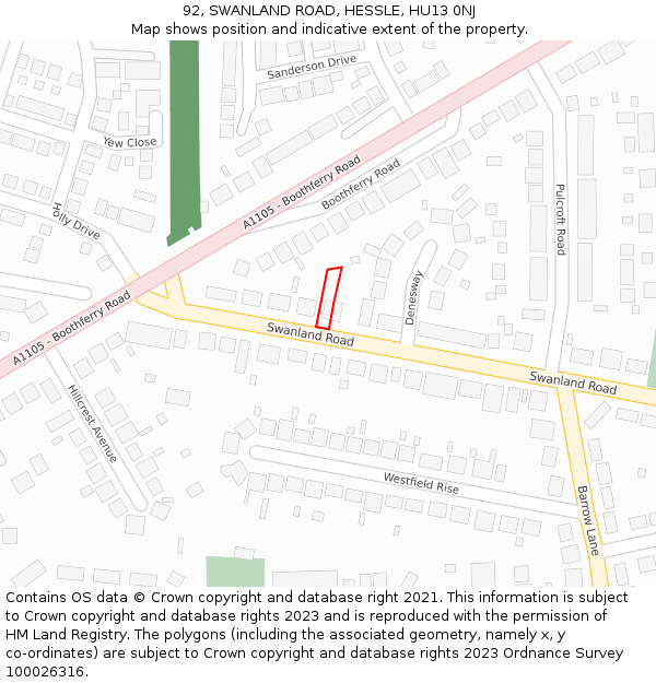 92, SWANLAND ROAD, HESSLE, HU13 0NJ: Location map and indicative extent of plot